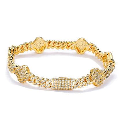 6mm S925 Sterling Silver Moissanite Clover Cuban Bracelet | VVS Moissanite Handpiece | Elite Rapper Chain Style | Caratix - CaratixJewelry