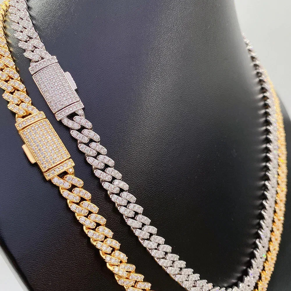 8mm Moissanite Cuban Link Necklace | S925 Silver Iced Out Chain - CaratixJewelry