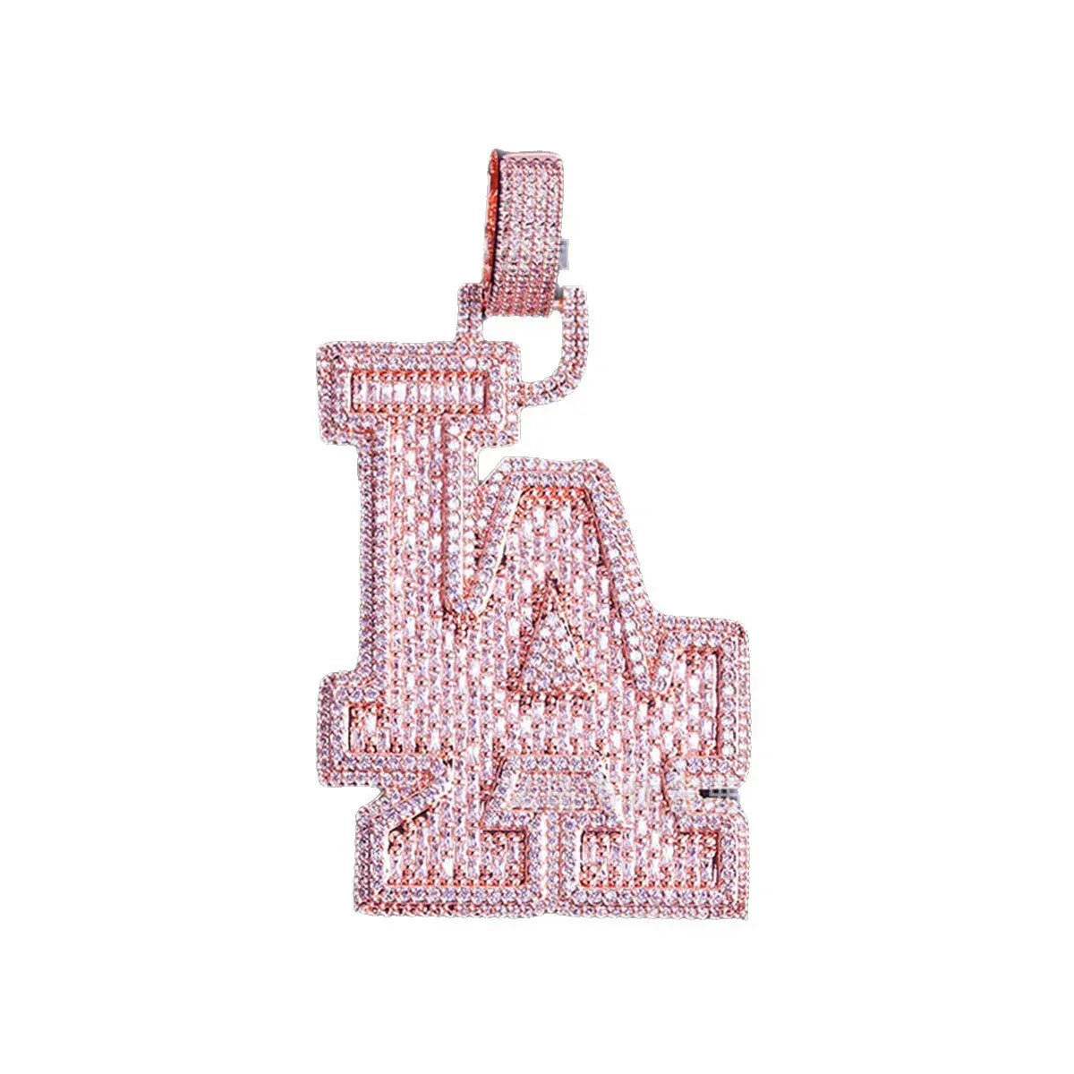 Iced Out Spliced "LA" Letter Pendant | Unisex Real Copper CZ Necklace - CaratixJewelry