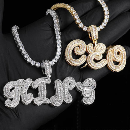 Calligraphy Letter Pendant Necklace with Micro-Pave T-Shaped Zircon Stones for Men | Caratix Jewelry - CaratixJewelry