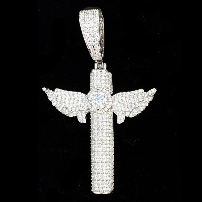 Iced Out Micro Winged Cross Pendant | Unisex Minimalist "Mini" Necklace - CaratixJewelry