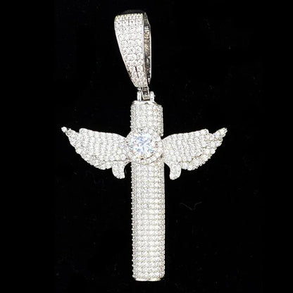 Iced Out Micro Winged Cross Pendant | Unisex Minimalist "Mini" Necklace - CaratixJewelry