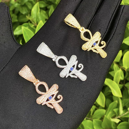Iced Out Hollow "All-Seeing Eye" Cross Pendant | Men's Real Copper CZ Necklace - CaratixJewelry