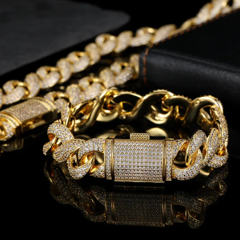 15mm Figure 8 Chain Bracelet Zircon Hip Hop Jewelry for Men | Caratix Jewelry - CaratixJewelry