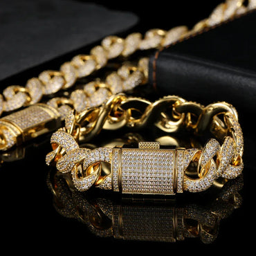 15mm Figure 8 Chain Bracelet Zircon Hip Hop Jewelry for Men | Caratix Jewelry - CaratixJewelry