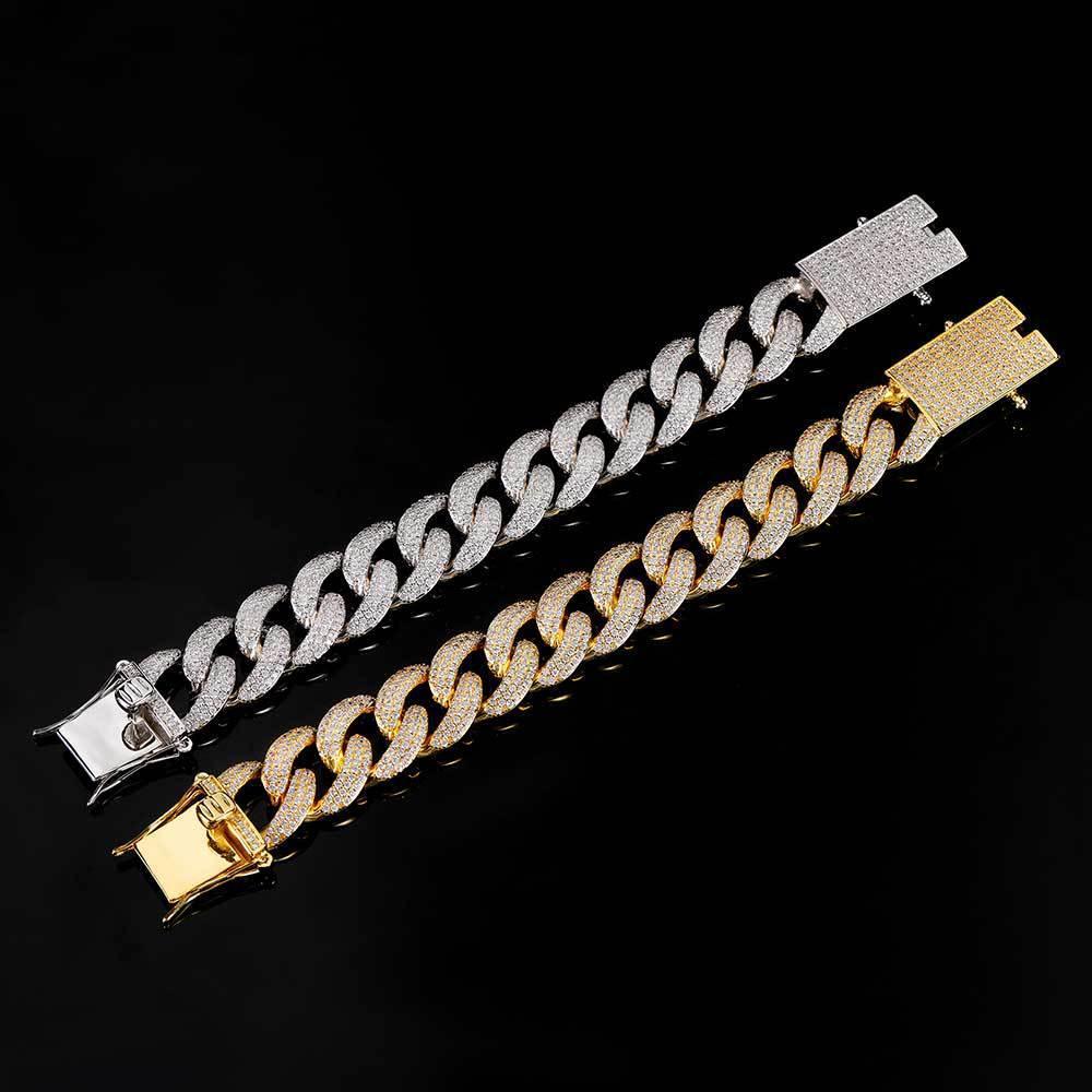 18mm Triple Row Iced-Out Cuban Link Bracelet with Full Zircon Stones - CaratixJewelry