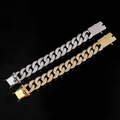 18mm Triple Row Iced-Out Cuban Link Bracelet with Full Zircon Stones - CaratixJewelry