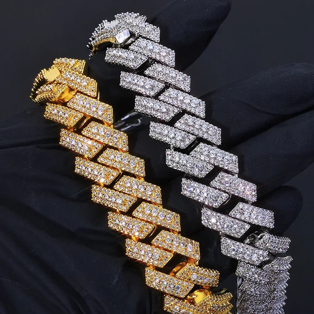 Custom 20mm Triple-Row Rhombus Cuban Chain - CaratixJewelry