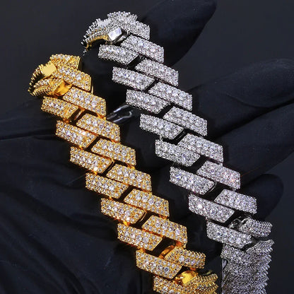 Custom 20mm Triple-Row Rhombus Cuban Chain - CaratixJewelry