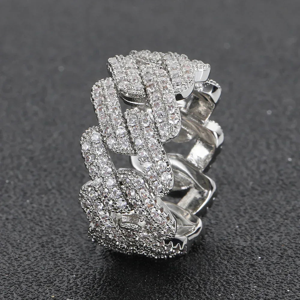 11mm -Shaped Cuban Zircon Ring with Copper Setting for Men | Trendy Hip Hop Jewelry | Caratix Jewelry - CaratixJewelry