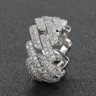11mm -Shaped Cuban Zircon Ring with Copper Setting for Men | Trendy Hip Hop Jewelry | Caratix Jewelry - CaratixJewelry