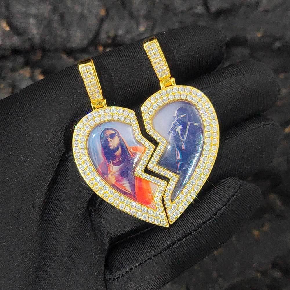 Magnetic Heart Photo Pendant Necklace with Micro-Pave Zircon for Men | Caratix Jewelry - CaratixJewelry