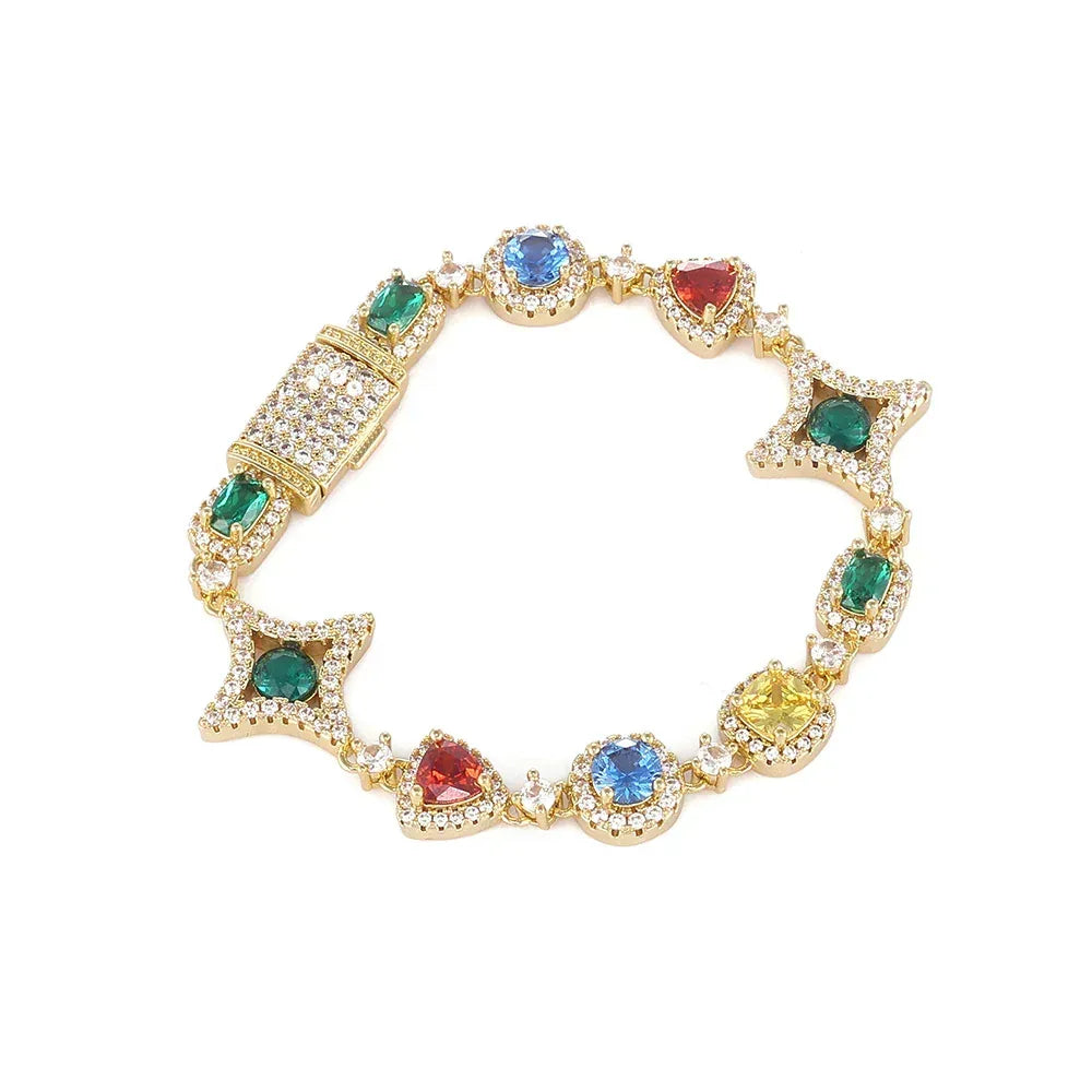 Geometric Colored Gemstone Zircon Necklace Hip Hop Jewelry for Men & Women | Caratix Jewelry - CaratixJewelry