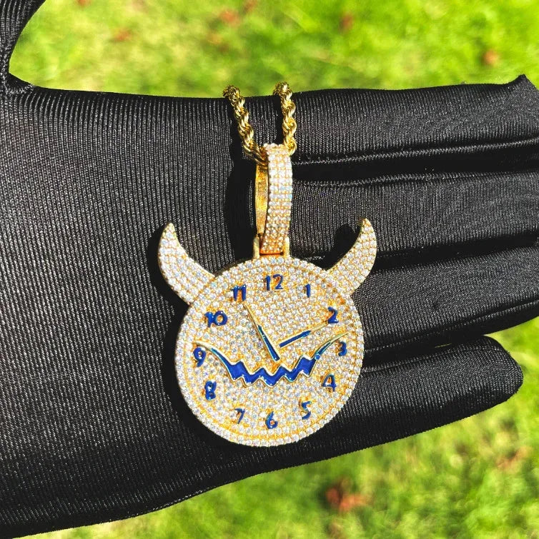 Men's Niche Skull Watch Necklace | 14K Gold Finish CZ Hip Hop Bling - CaratixJewelry