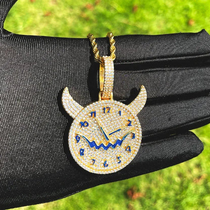 Men's Niche Skull Watch Necklace | 14K Gold Finish CZ Hip Hop Bling - CaratixJewelry