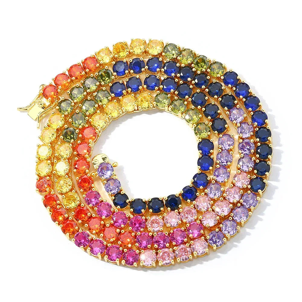 5mm Colored Moissanite Tennis Chain – S925 Sterling Silver Iced-Out Hip Hop Men’s Unique Luxury Streetwear Necklace - CaratixJewelry