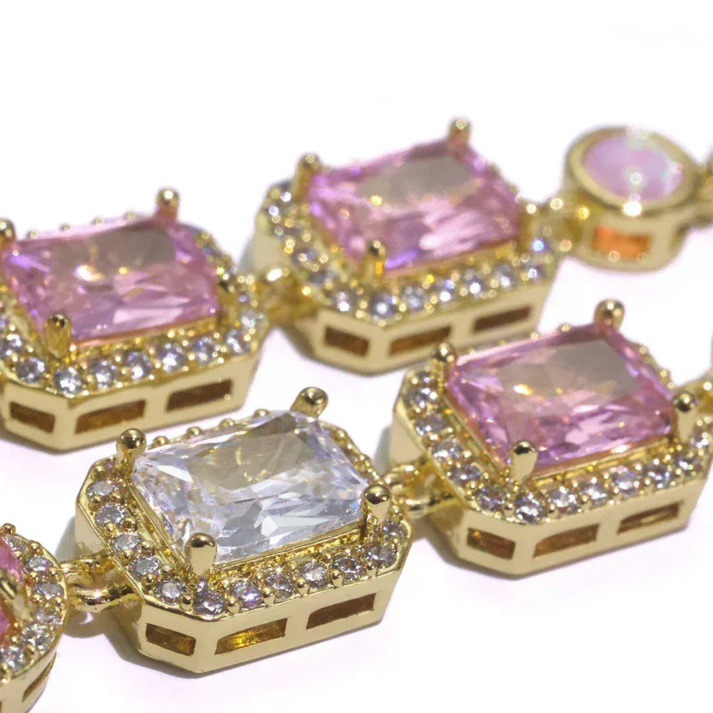 Custom 10mm Pink Zircon & Opal Necklace | Vibrant Rapper Iced Out Chain | Caratix - CaratixJewelry