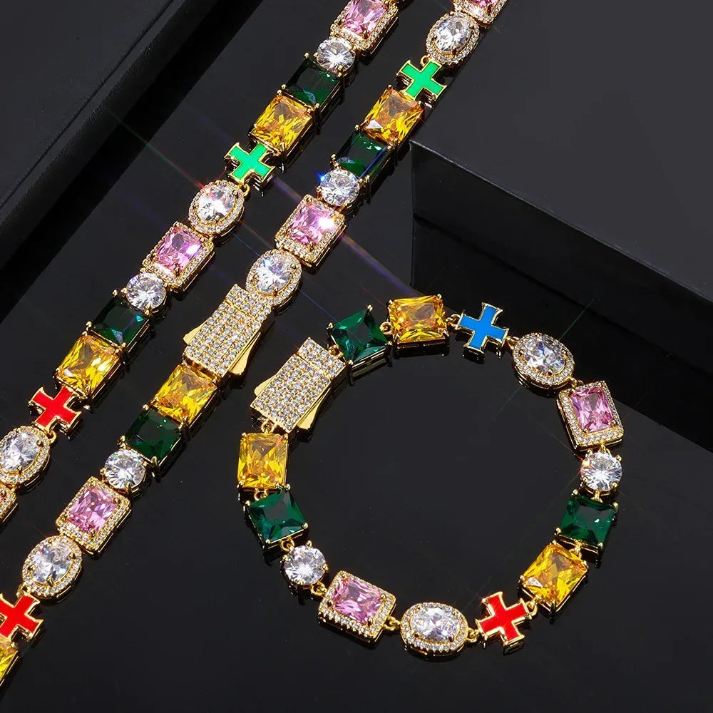 10mm Cross Color Zircon Hip Hop Necklace Rapper Iced Out Chain Style | Caratix Jewelry - CaratixJewelry