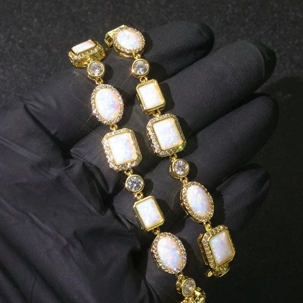 10mm Opal Style Necklace Gemstone Chain Hip Hop Jewelry | Caratix Jewelry - CaratixJewelry