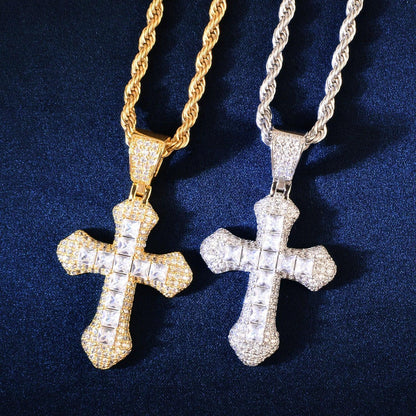 Large Cross Pendant Necklace | CZ Iced Out Hip Hop Chain - CaratixJewelry