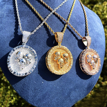 Men's Hardcore Hip Hop Necklace | Premium Copper CZ Skeleton Jewelry - CaratixJewelry