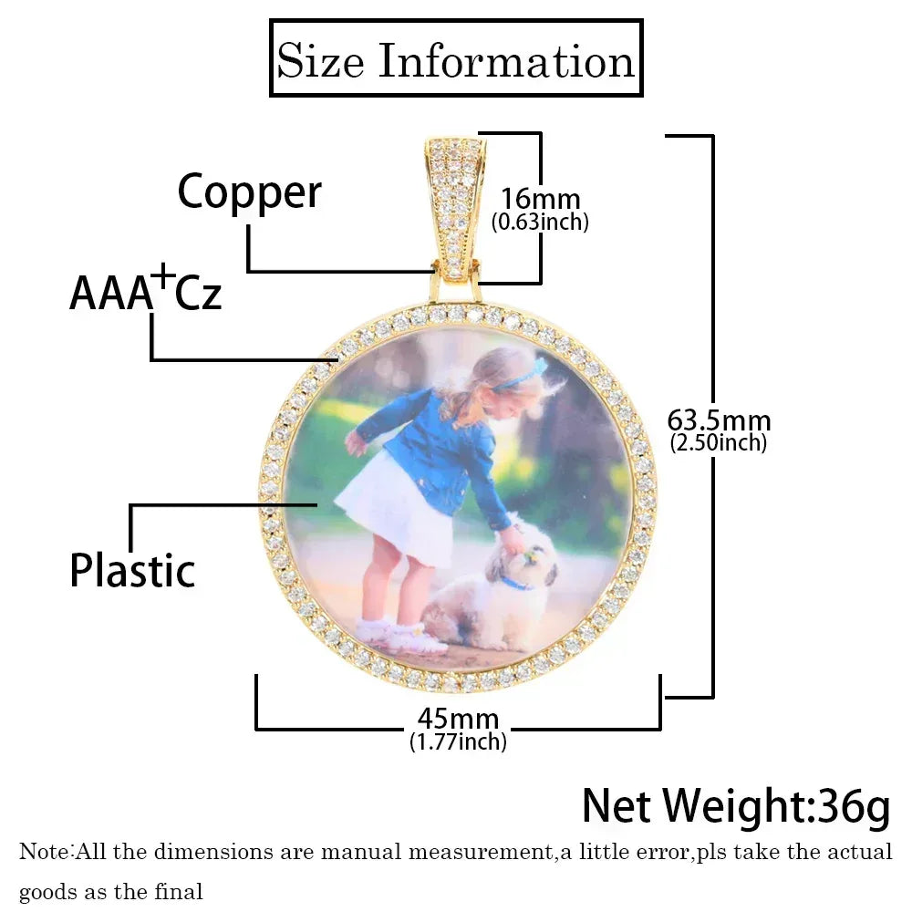 Custom Round Photo Pendant Necklace with Zircon Stones for Men and Women | Caratix Jewelry - CaratixJewelry