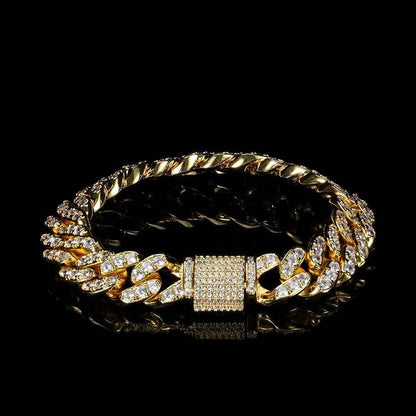 Custom 12mm Single-Row Iced Out Cuban Link Chain Gold Style | Caratix - CaratixJewelry
