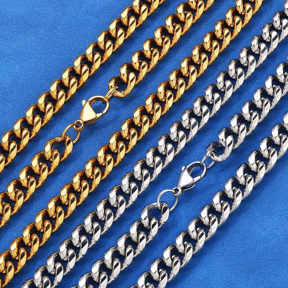 Rounded Cuban Link Stainless Steel Necklace with Lobster Clasp Gold Chain Rapper Style for Men | Caratix Jewelry - CaratixJewelry