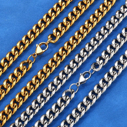 Rounded Cuban Link Stainless Steel Necklace with Lobster Clasp Gold Chain Rapper Style for Men | Caratix Jewelry - CaratixJewelry
