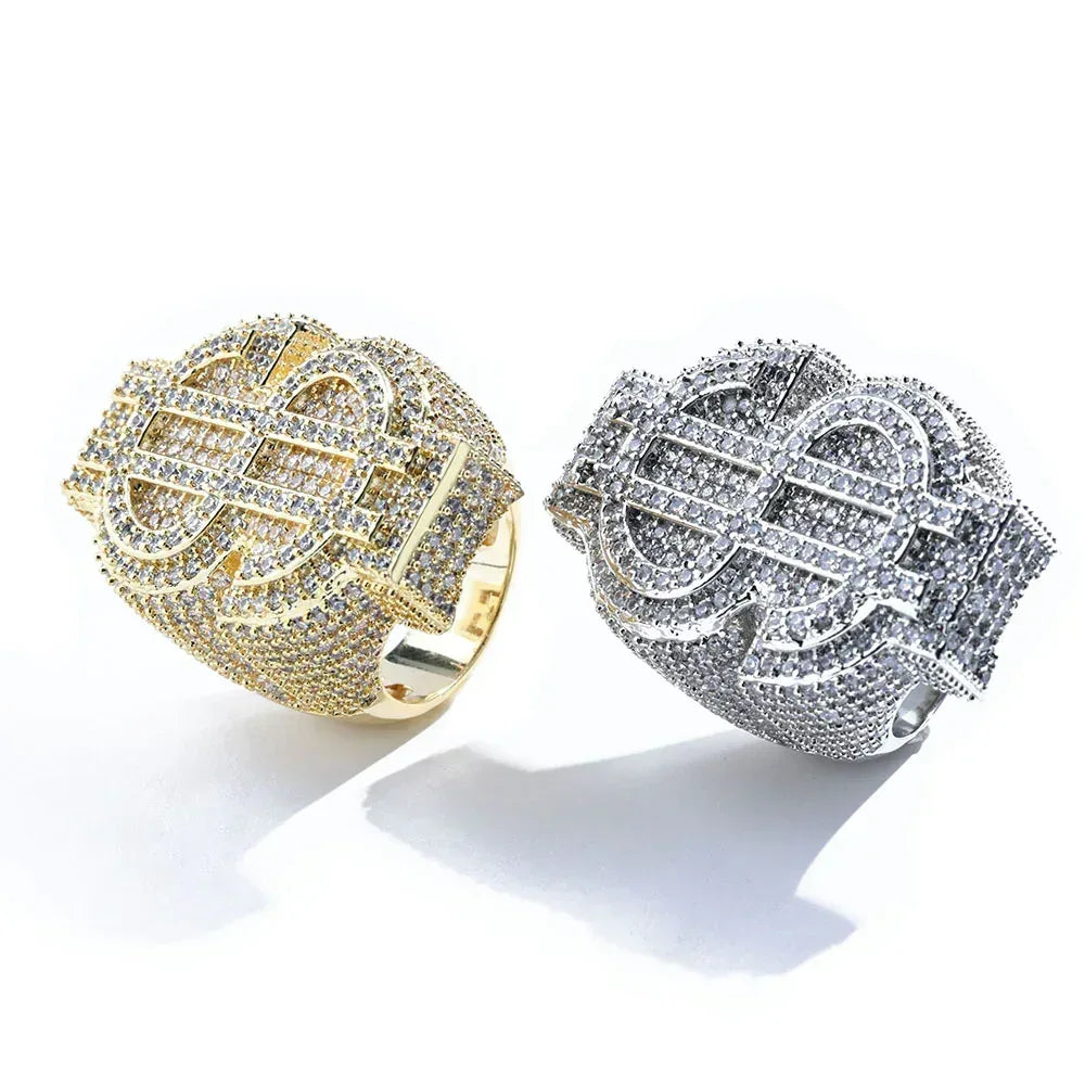 Dollar Sign Zircon Ring for Men | Trendy Hip Hop Jewelry | Full s | Caratix Jewelry - CaratixJewelry