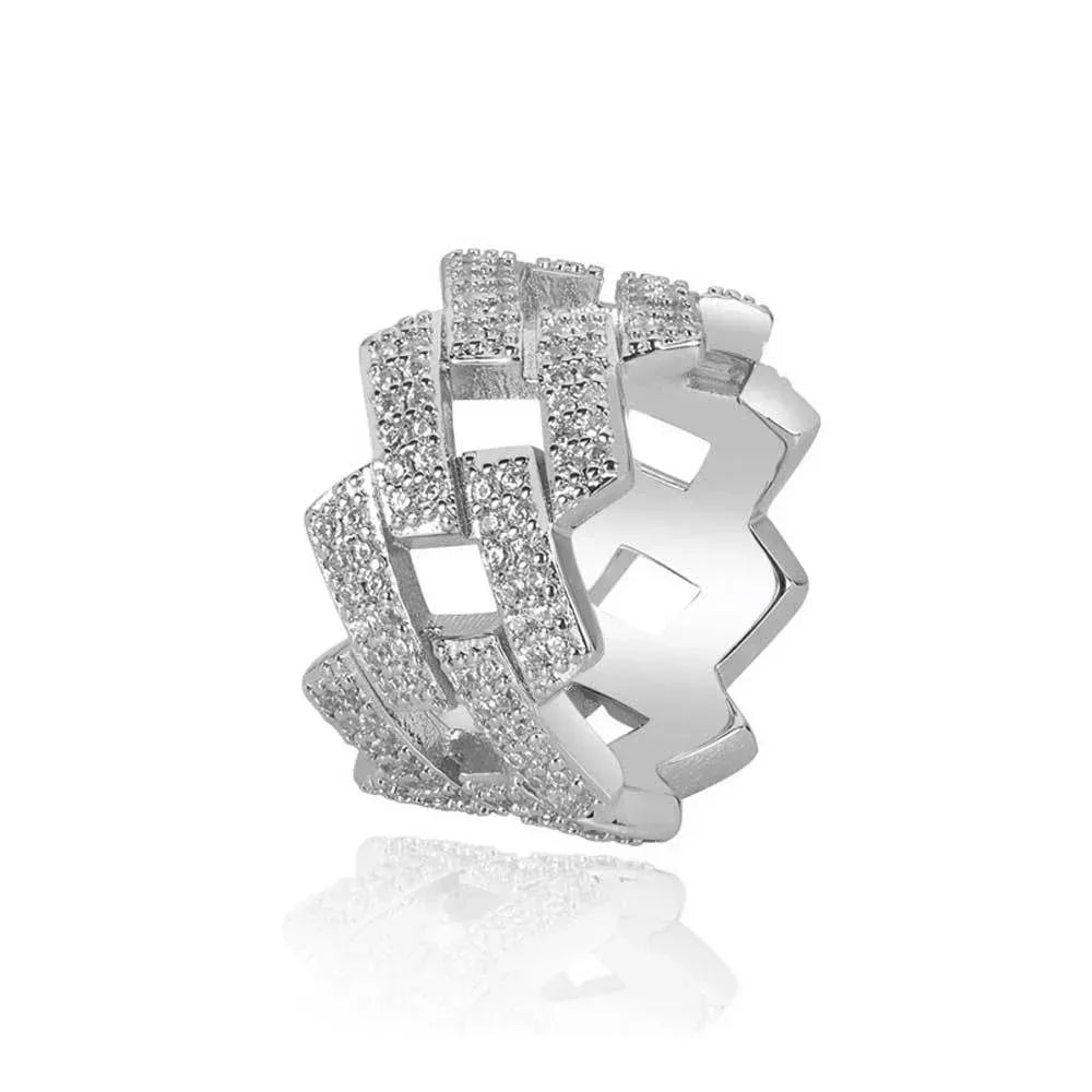 14mm -Shaped Cuban Ring with Double Row Zircon Stones and 18K Gold Plating for Men | Trendy Hip Hop Jewelry | Caratix Jewelry - CaratixJewelry