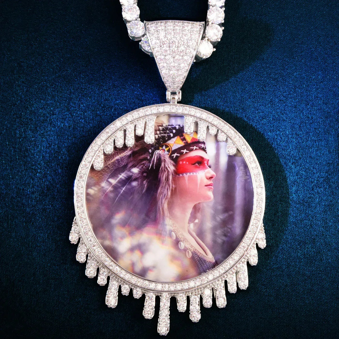 Teardrop Photo Pendant | Solid CZ Iced Out DIY Custom Picture Hip Hop Necklace - CaratixJewelry