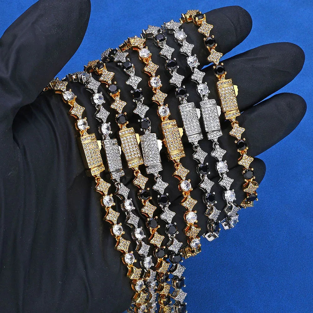 Custom 6mm 18K Gold Moissanite Star Bracelet | Women's Luxury Hip Hop Bling | Caratix - CaratixJewelry
