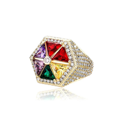 Candy Colored Hexagon Ring | Colorful Zirconia Windmill Band | Caratix