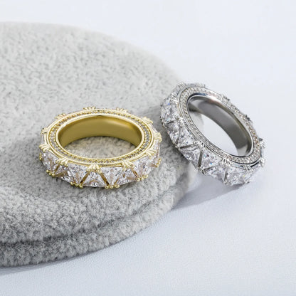 Men's Iced Out Triangle Motif Ring | Trillion Cut Zirconia Band | Caratix
