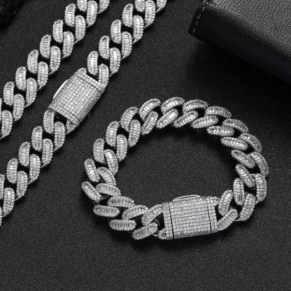 15mm Mixed Zircon Cuban Link Bracelet Luxury Hip Hop Jewelry - CaratixJewelry