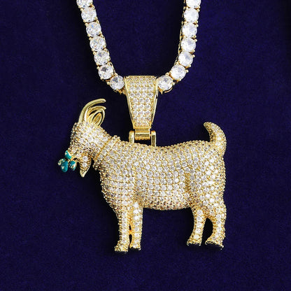 Iced Out "Grazing Goat" G.O.A.T. Pendant | Men's Real Copper CZ Necklace - CaratixJewelry