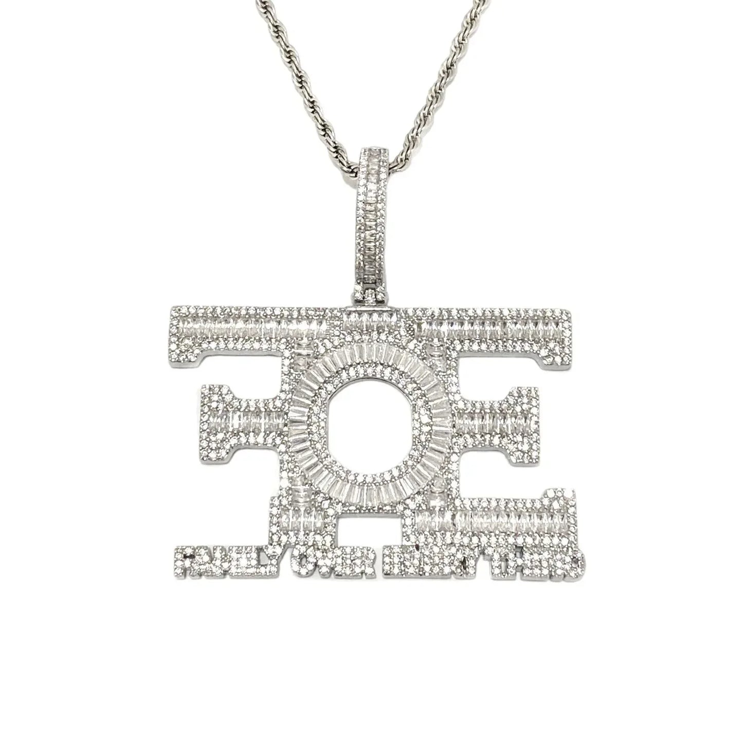 New Iced Out "FOE" Pendant | Women's "Family Over Everything" Necklace - CaratixJewelry