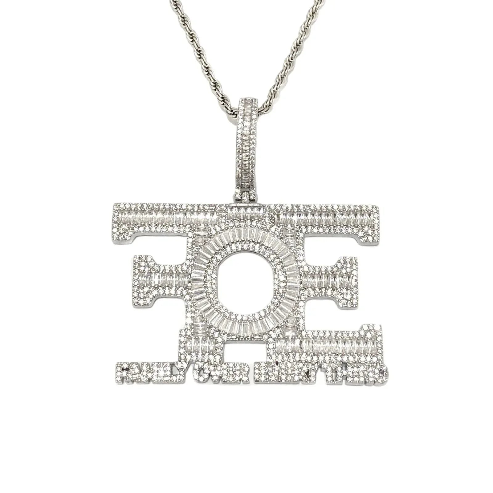 New Iced Out "FOE" Pendant | Women's "Family Over Everything" Necklace - CaratixJewelry