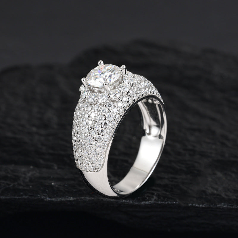 Moissanite Starburst Ring S925 Silver Hip Hop Band | Caratix