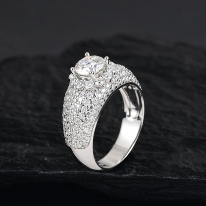 Moissanite Starburst Ring S925 Silver Hip Hop Band | Caratix