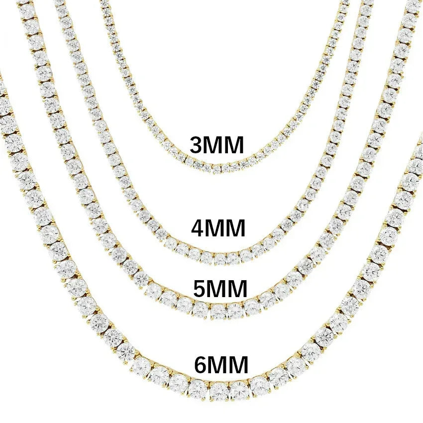 Iced Out Single Row Tennis Chain Necklace Copper Zircon in Multiple Sizes | Caratix Jewelry - CaratixJewelry