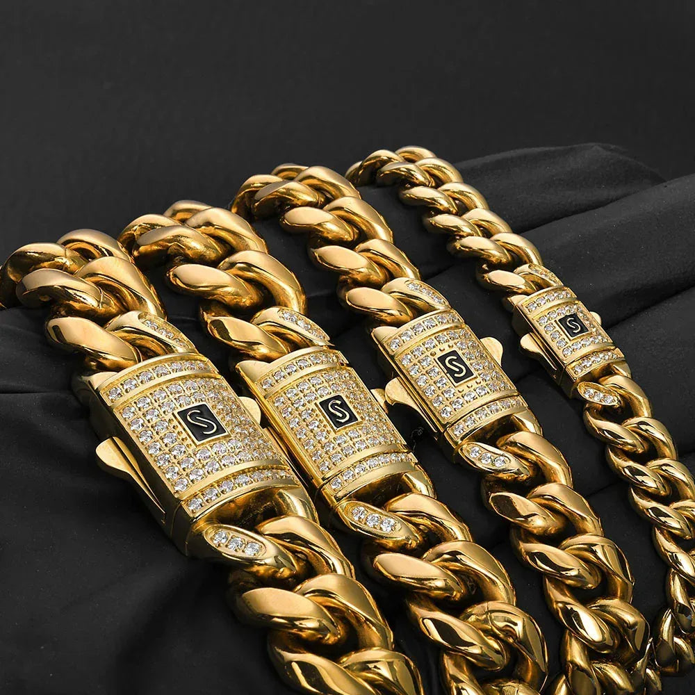 Clasp Cuban Link Bracelet with Polished Stainless Steel - CaratixJewelry