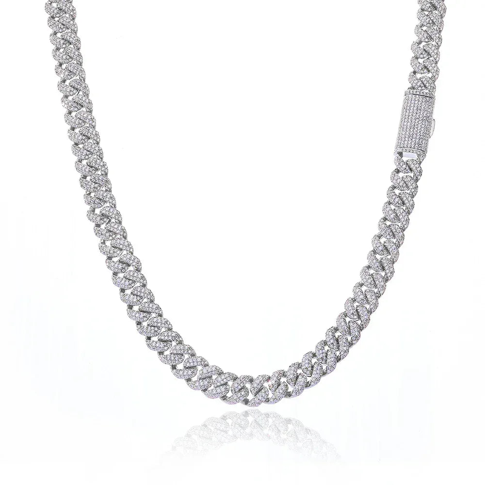 10mm Triple-Row Moissanite Cuban Link Chain for Men – S925 Sterling Silver High-Quality Luxury Hip Hop Necklace - CaratixJewelry