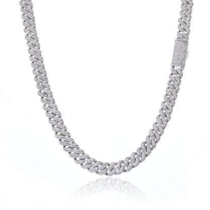 10mm Triple-Row Moissanite Cuban Link Chain for Men – S925 Sterling Silver High-Quality Luxury Hip Hop Necklace - CaratixJewelry