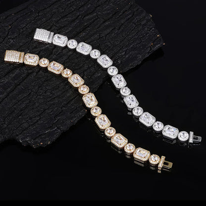 10mm Mixed Link Iced Out Cuban Chain Bracelet with Zircon | Flip Clasp Unisex Trendy Jewelry | Caratix Jewelry - CaratixJewelry