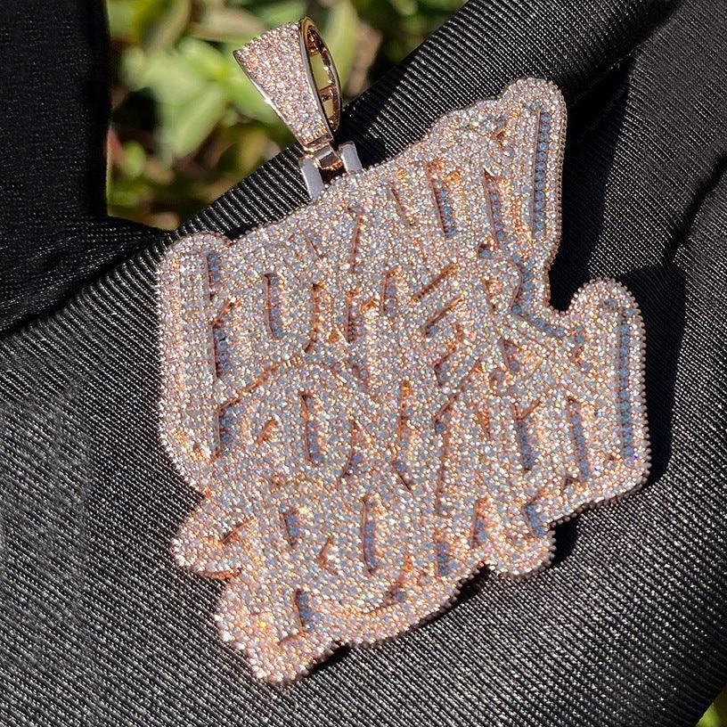 Loyalty over Royalty Iced Out Pendant for Men & Women | Hip Hop Script Lettering Necklace | Premium Copper CZ Jewelry | Unisex Bling | Caratix - CaratixJewelry
