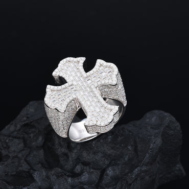 Baguette Moissanite Cross Ring S925 Hip Hop Band | Caratix