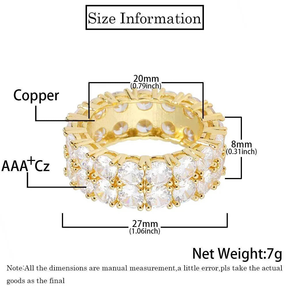 Hollow Double Row Zircon Ring Hip Hop Jewelry Bling Ring for Men | Caratix Jewelry - CaratixJewelry