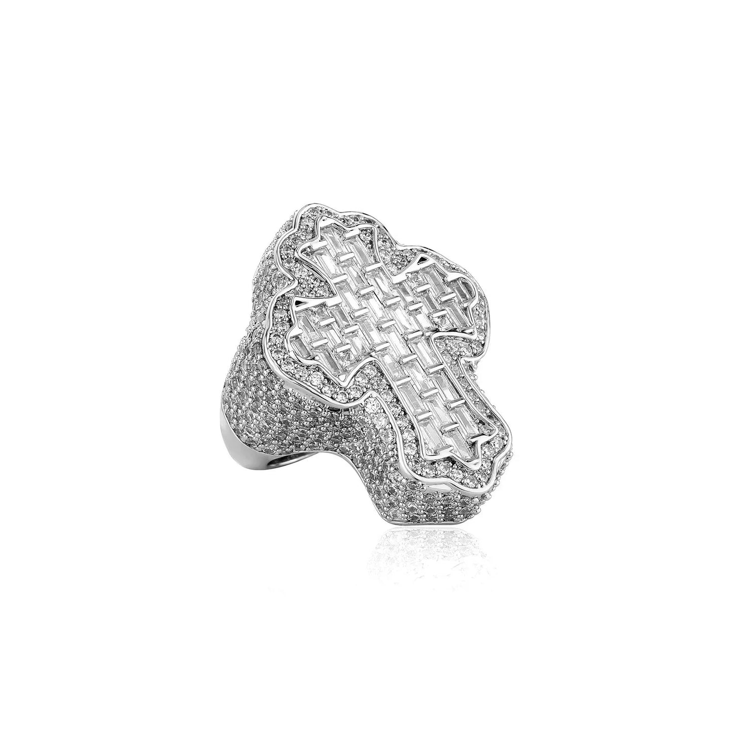 Men's Iced Out Cross Ring | Baguette Cut Hip Hop Faith Band | Caratix